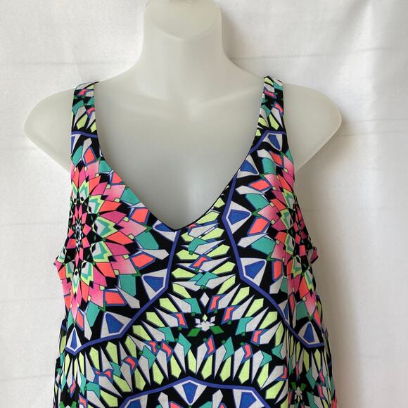 2/$30 Xhilaration 1980s Tank Dress Women Small Blue Pink Geo Kaleidoscope Hippie - Picture 3 of 8